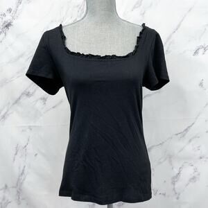 RP Rachel Parcell | Black Ruffle Neckline Short Sleeve Top | M